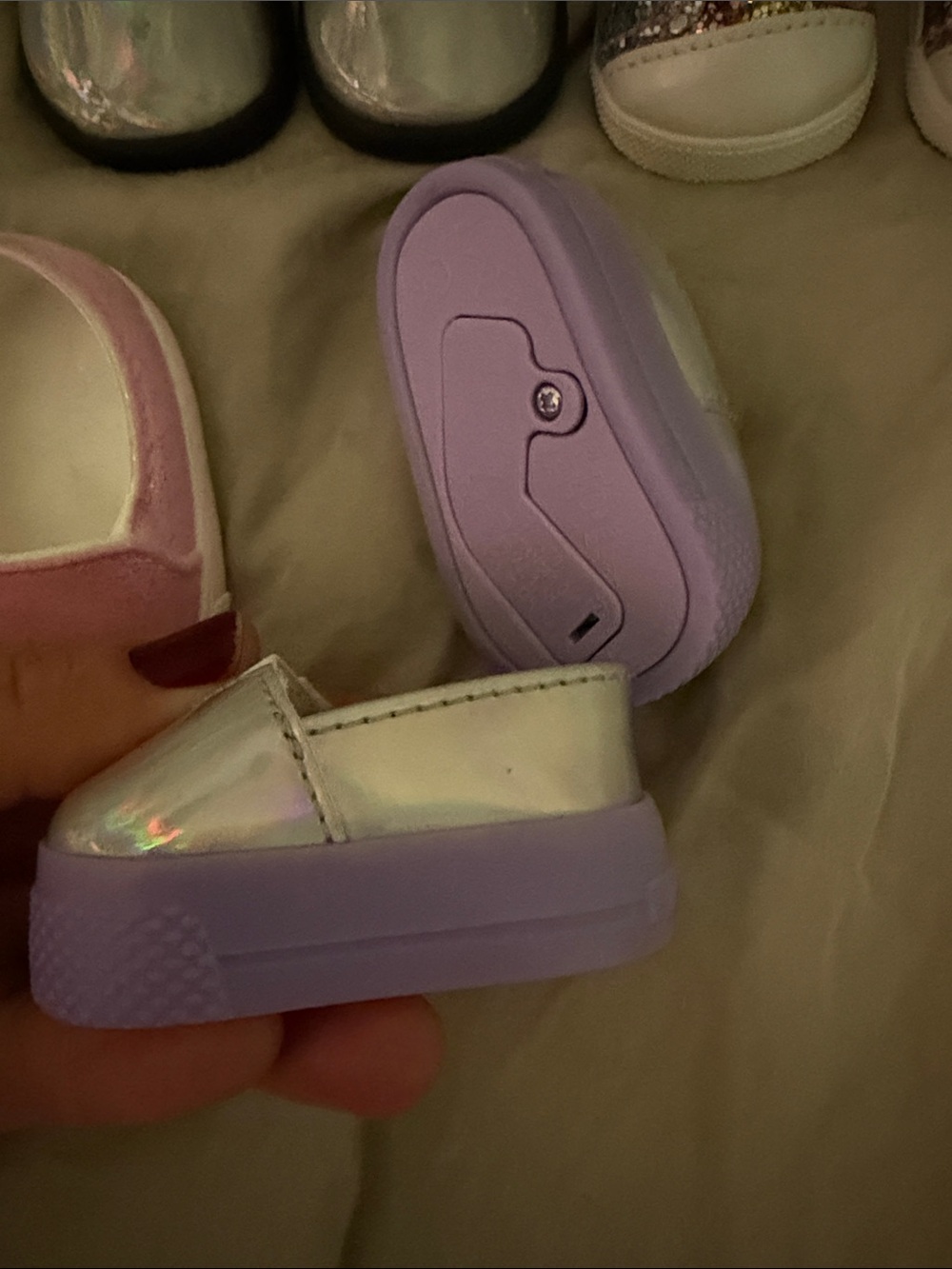 American Girl Glitter, Holographic Silver, Light-up, Pink & White Doll Shoes Set - Picture 2 of 5